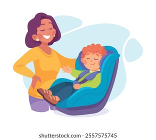 Little Boy on Seat with Safety Belt Vector Illustration