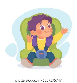 Little Boy on Seat with Safety Belt Vector Illustration