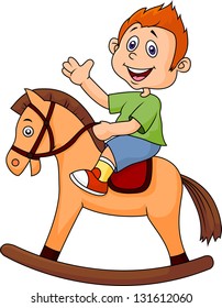 little boy on a toy horse