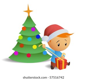 Little boy open gift box