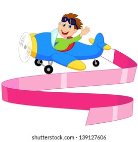 Little Boy Operating a Plane with blank sign