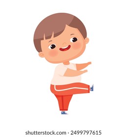 Little Boy with Overweight and Body Fat Doing Physical Exercise Vector Illustration