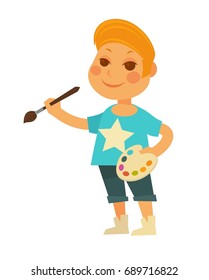 Little boy with palette and brush isolated illustration