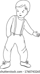 Little boy in pants with suspenders, illustration in waldorf school style