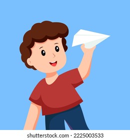 Little Boy with Paper Plane Character Design Illustration