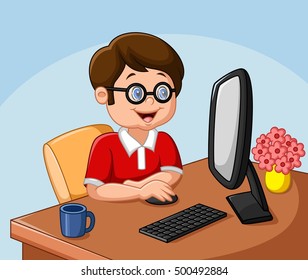 Little boy with personal computer