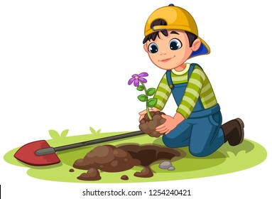 Nino Sembrando Una Planta Para Colorear