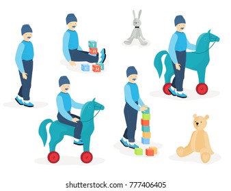 Little boy play a game. Vector.