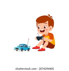 Little Boy Play With Remote Control Toy Car