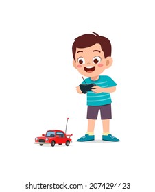 little boy play with remote control toy car