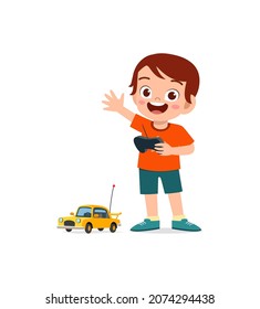 little boy play with remote control toy car