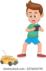 juego de niños pequeños con el coche de juguete de control remoto