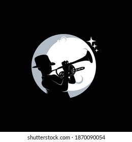 Little boy play with trumpet logo design