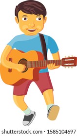 Little boy playing an acoustic guitar vetor