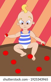 kleiner Junge, der mit Bälle in der Arena spielt