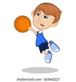 Little boy playing basketball cartoon vector illustration