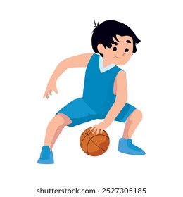 garotinho jogando basquete driblando a bola isolado