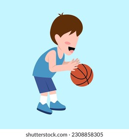 Little Boy Playing Basketball Illustration 