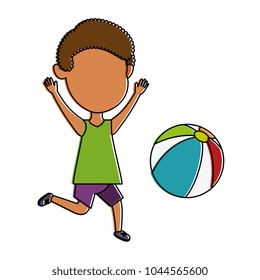 little boy playing with beach balloon