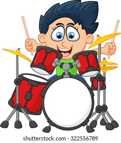 little boy playing drum