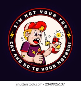 Little boy playing with firecrackers. Perfect for logos, t-shirts, stickers and posters