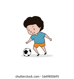 little boy playing football vector illustration