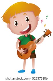 Little boy playing guitar alone illustration