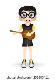 little boy playing guitar vector