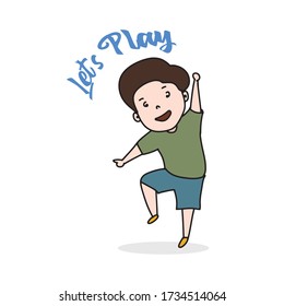 little boy playing happily vector illustration