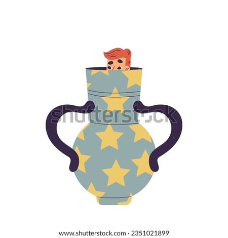 Little Boy Playing Hide and Seek Game Inside Vase Vector Illustration