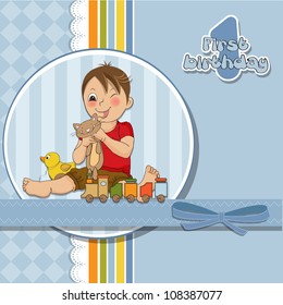 little boy are playing with his toys on his first birthday