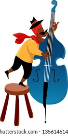 Little boy playing a jazz contrabass, EPS 8 vector illustration