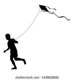 Little boy is playing the kite silhouette vector