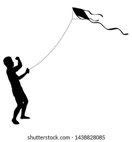 Little boy is playing the kite silhouette vector