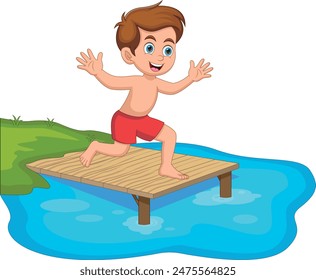 Little boy playing in the lake