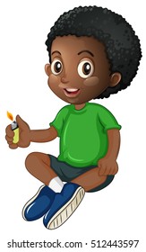 Little boy playing with lighter illustration