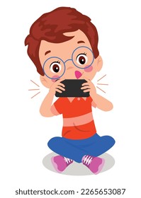 Little boy playing on the smartphone. Child digital addiction