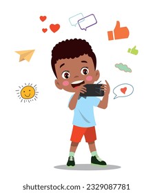 Little boy playing on the smartphone. Child digital addiction