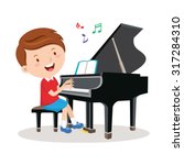 Little boy playing piano. Vector illustration of a cheerful boy playing piano.