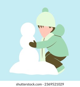 Little Boy Playing Snowman Illustration 