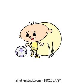 little boy playing soccer ball, hand drawn doodle