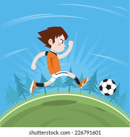 little boy playing soccer illustration