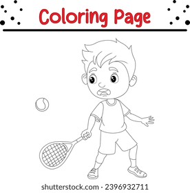 little boy playing tennis coloring page