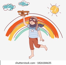 Little boy playing with toy airplane