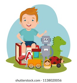 little boy playing with toys character