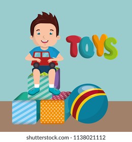 little boy playing with toys character