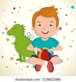 little boy playing with toys character