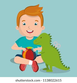 little boy playing with toys character