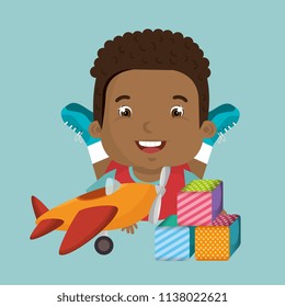 little boy playing with toys character