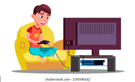 Little Boy Playing Video Games On Stock Vector (Royalty Free ...